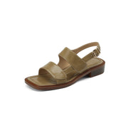 retro low heel leather sandals, view 3 - MRSLM