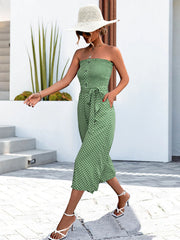 green polka dot tube top jumpsuit, view 4 - MRSLM
