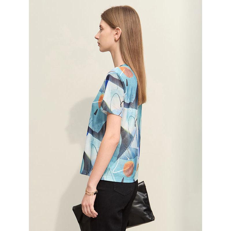 retro geometric mesh t-shirt, view 7 - MRSLM