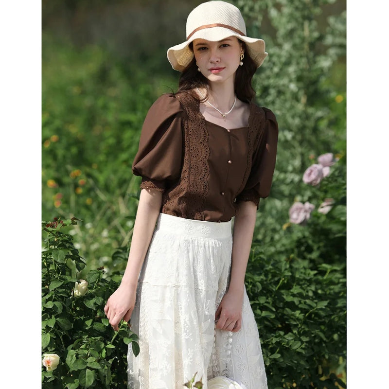 french vintage square neck blouse, view 5 - MRSLM