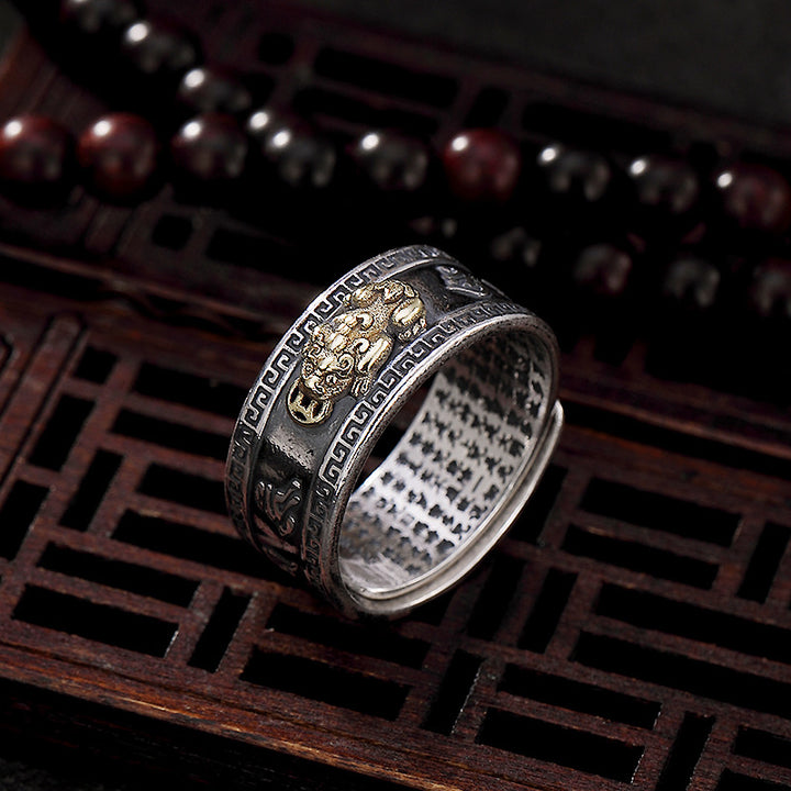 Men's And Women's Fashion Sterling Silver Vintage Six-character Heart Sutra Ring