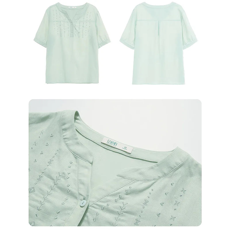 embroidered v-neck blouse, view 8 - MRSLM