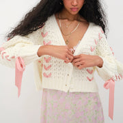 contrast v-neck tie cardigan, view 5 - MRSLM