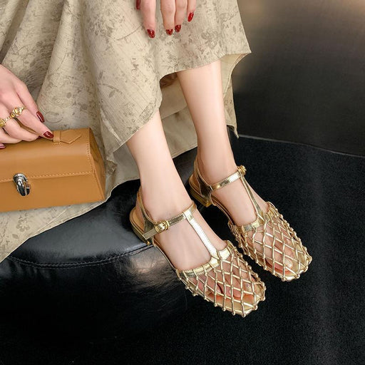 summer leather gladiator sandals with low heel - MRSLM