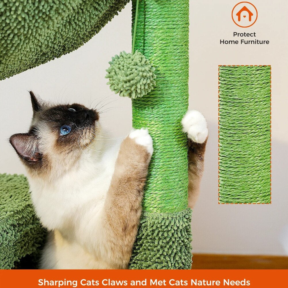 Cactus Cat Tree Condo with Hammock, Scratching Post, and Sisal Rope