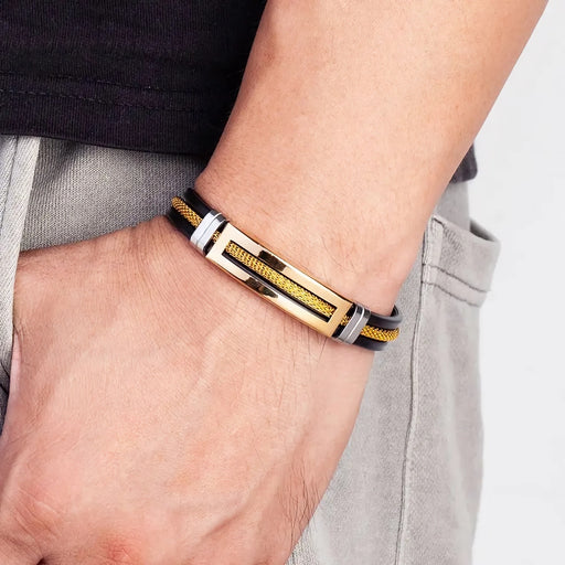 Men's steel and silicone bracelet with gold chain - MRSLM
