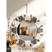 boho macrame round wall mirror, view 6 - MRSLM