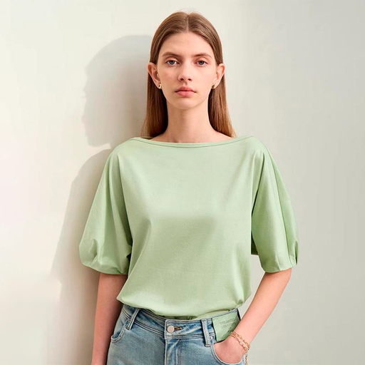 Slash neck lantern sleeve top - MRSLM