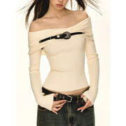off-shoulder slim fit sweater, view 3 - MRSLM