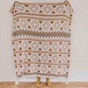 boho geometric cotton knitted blanket, view 2 - MRSLM
