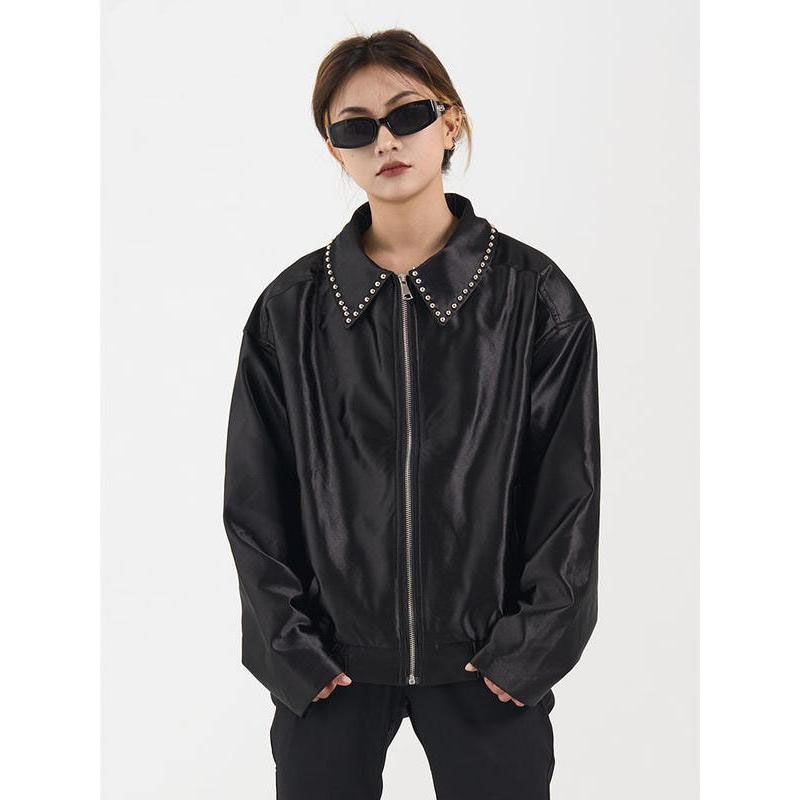 Glossy rivet zip jacket for women, view 3 - MRSLM