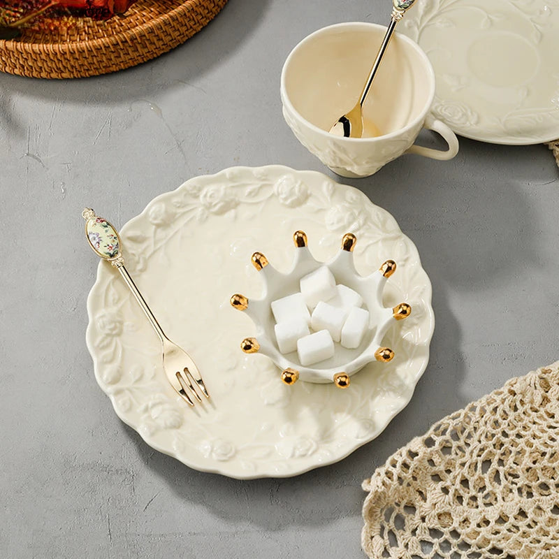 Embossed rose ceramic dessert plate, view 2 - MRSLM