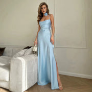 Halter backless lace-up split dress, view 2 - MRSLM