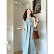 pea green halter long dress, view 5 - MRSLM