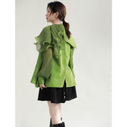 green pleated belted blouse, view 7 - MRSLM