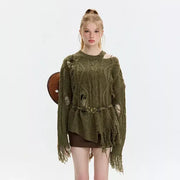 hollowed-out tassel knit sweater, view 4 - MRSLM