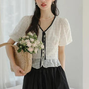 vintage lace puff sleeve shirt, view 2 - MRSLM