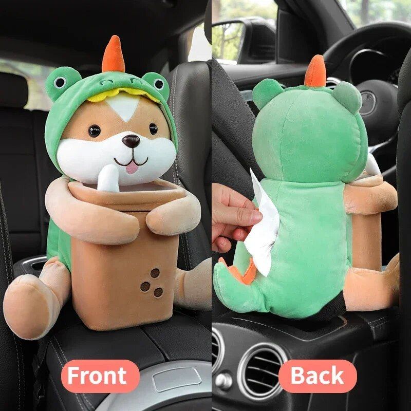 Plush car organizer with tissue box and trash bin, view 7 - MRSLM
