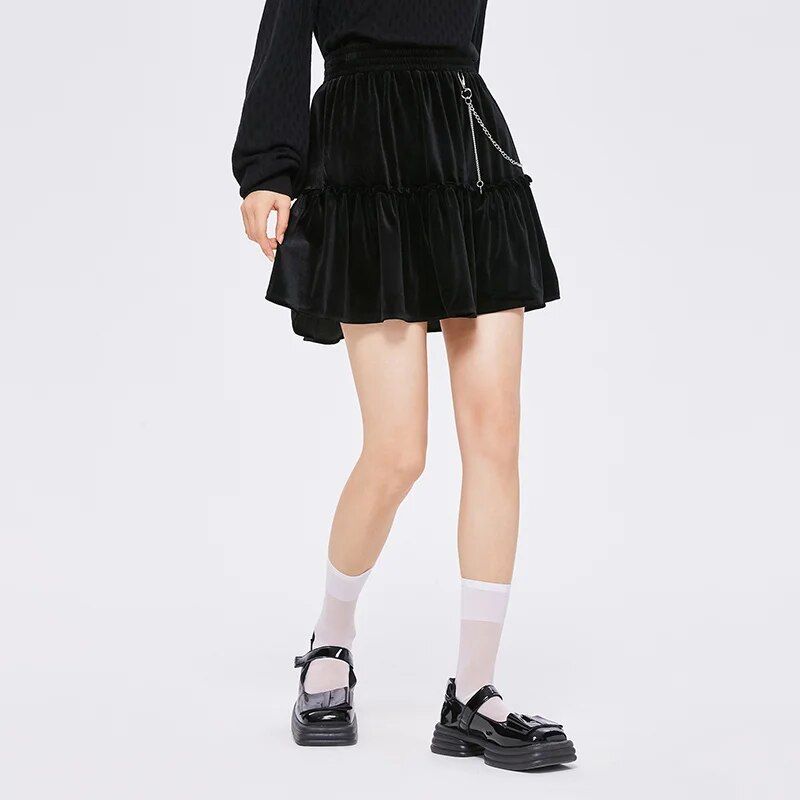 a-line mini skirt with chain detail, view 3 - MRSLM