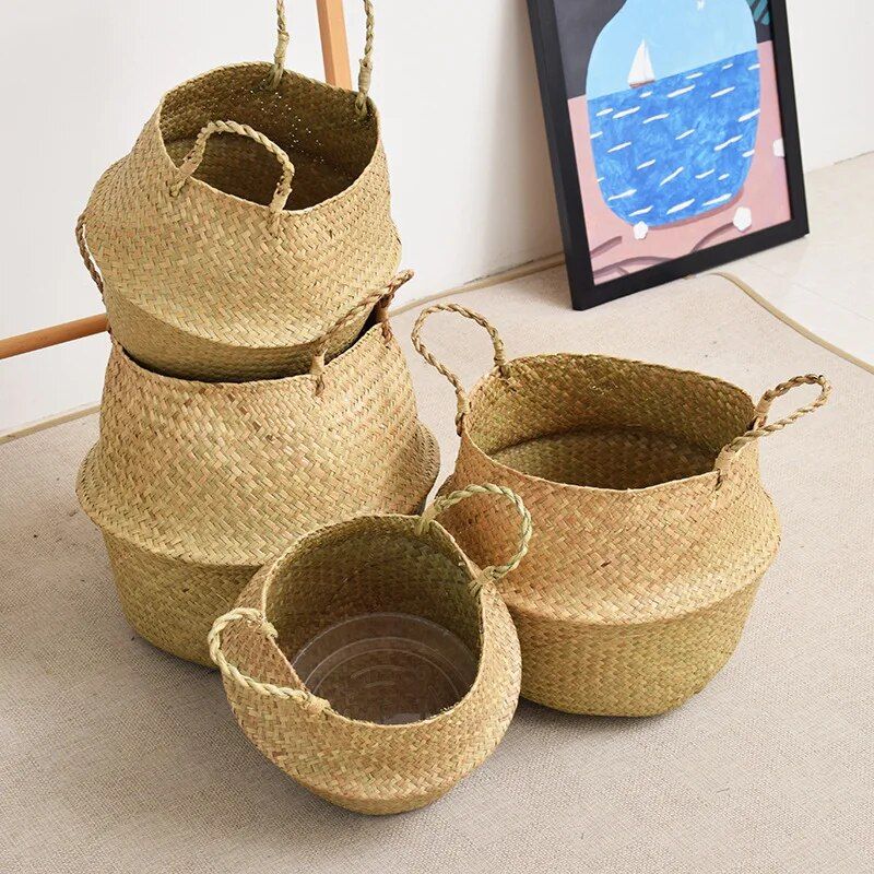 Wicker seagrass planter and storage basket, view 6 - MRSLM