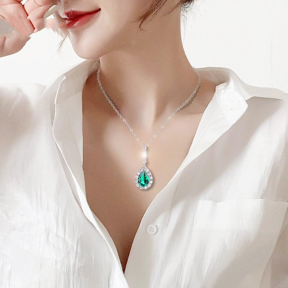 925 Silver Inlaid Water Drop Color Treasure Necklace