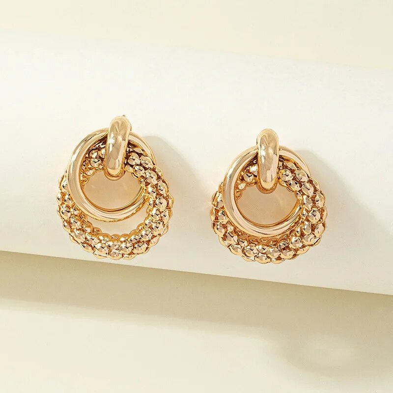 gold metal twist dangle earrings, view 6 - MRSLM