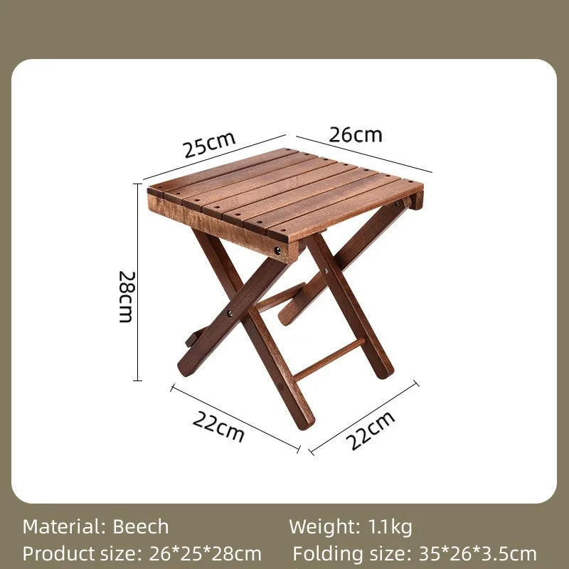 portable folding beech wood stool, view 3 - MRSLM