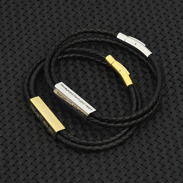 Black Multi-layer Leather Rope Letter Bracelet