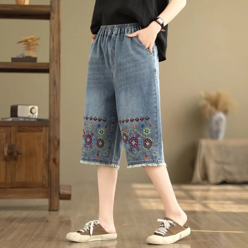 floral denim capris, view 3 - MRSLM