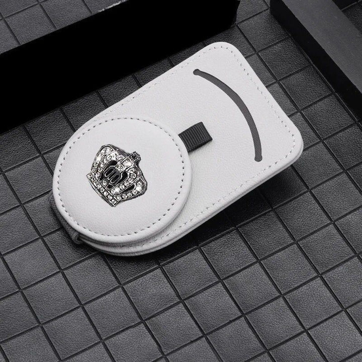 Luxury Leather Car Visor Sunglass and Card Holder with Diamond Crown