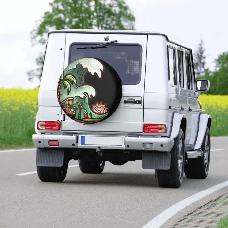 Surf-Inspired Vanlife Spare Wheel Cover for All-Terrain Vehicles 14"-17"