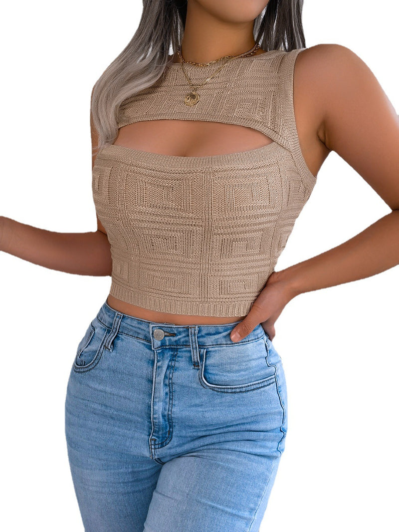 women's sleeveless cropped knit top, view 10 - MRSLM