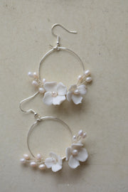 freshwater pearl flower circle earrings, view 5 - MRSLM