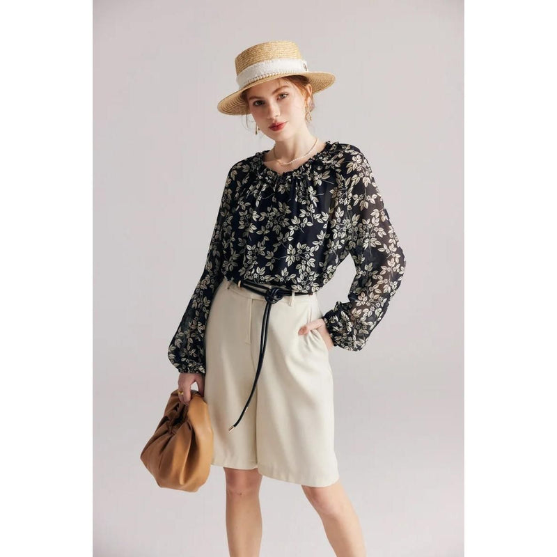 floral ruffle silk-blend blouse, view 4 - MRSLM