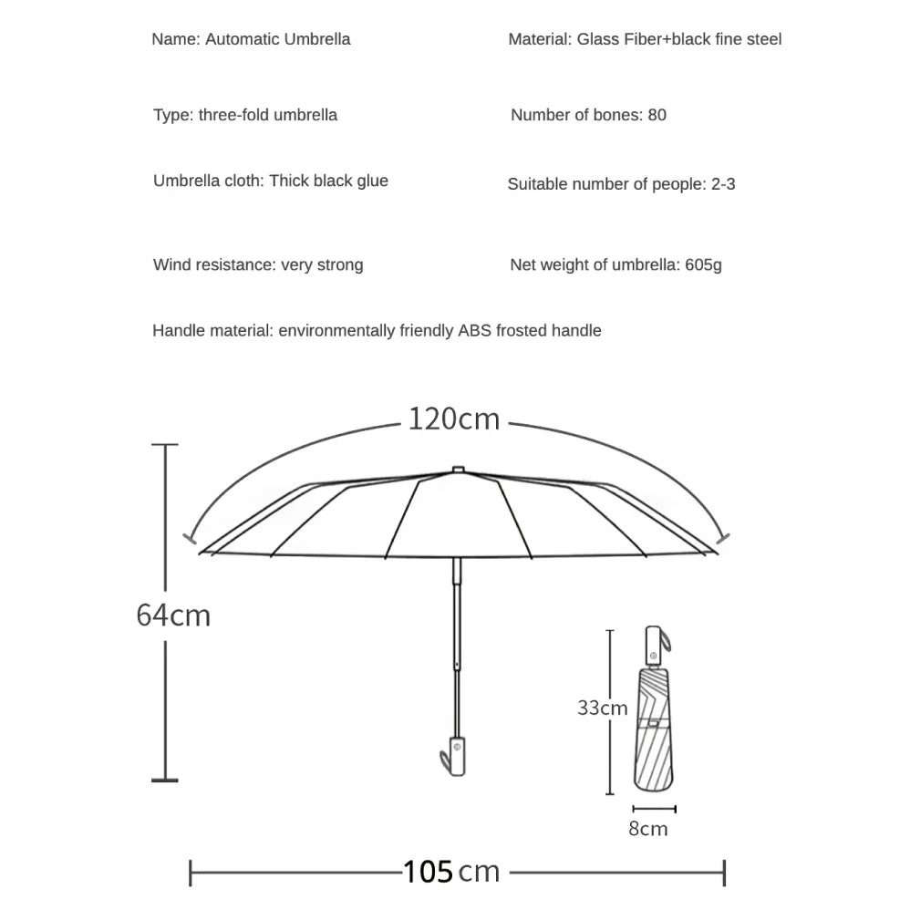 Ultra-Resilient 80-Bone Automatic Folding Umbrella