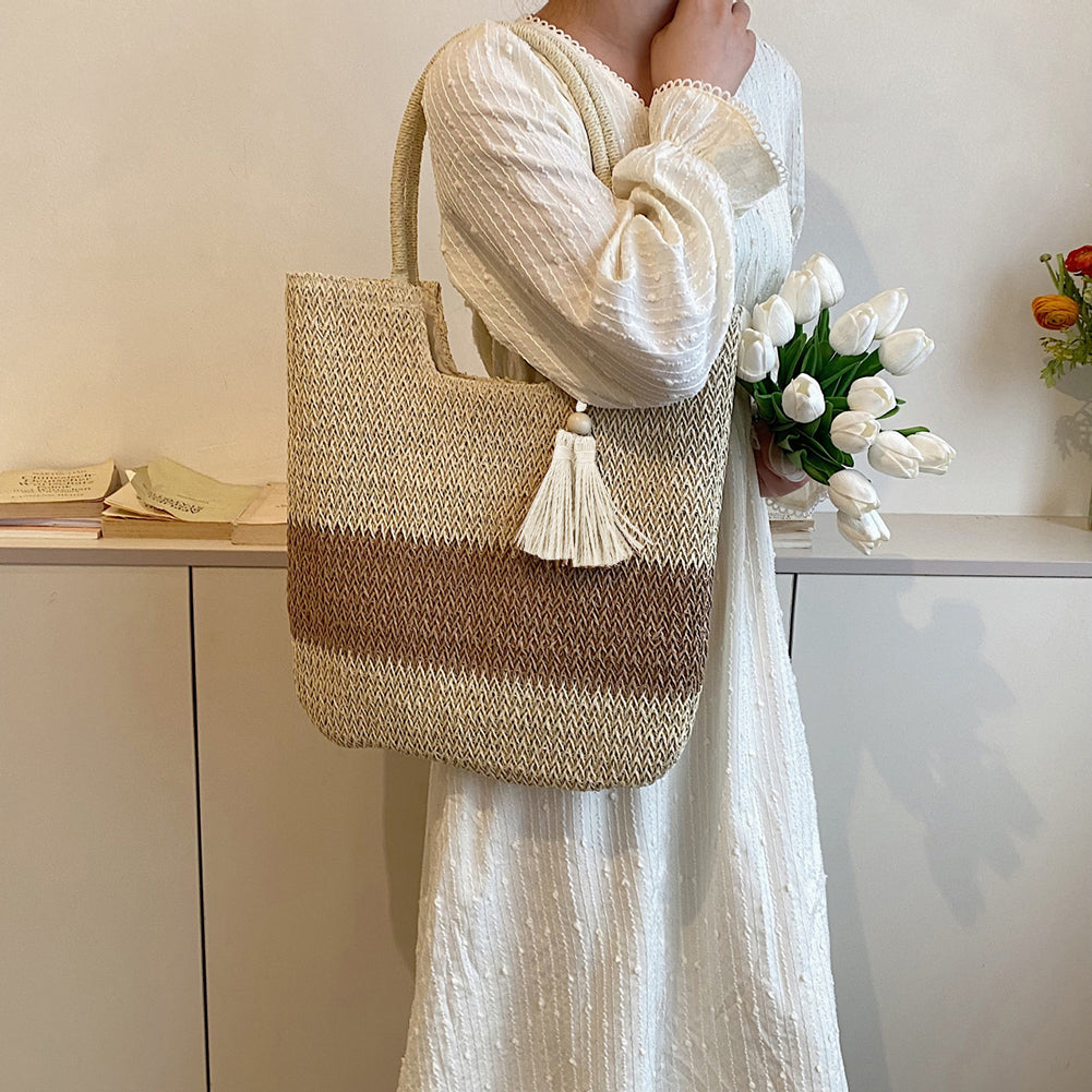Boho Chic Summer Woven Tote Bag with Tassels