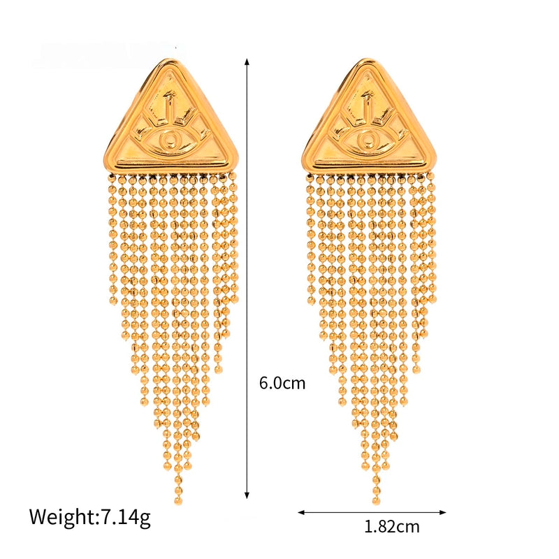 gold triangle drop earrings, view 7 - MRSLM