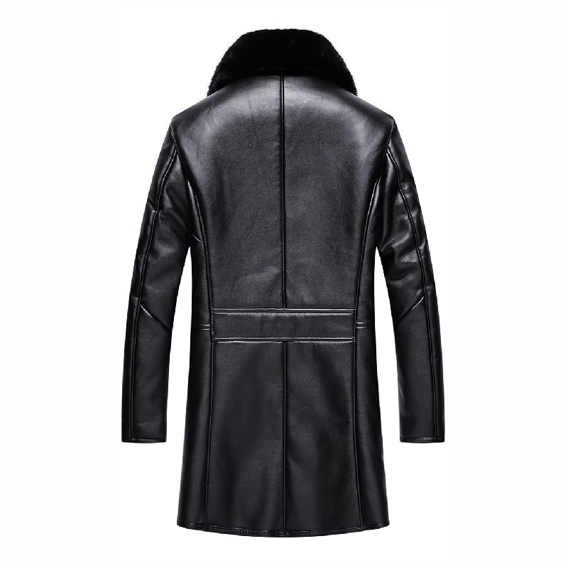 men's PU leather coat with fur collar, view 3 - MRSLM