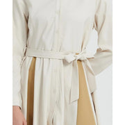beige a-line long sleeve dress with belt, view 7 - MRSLM
