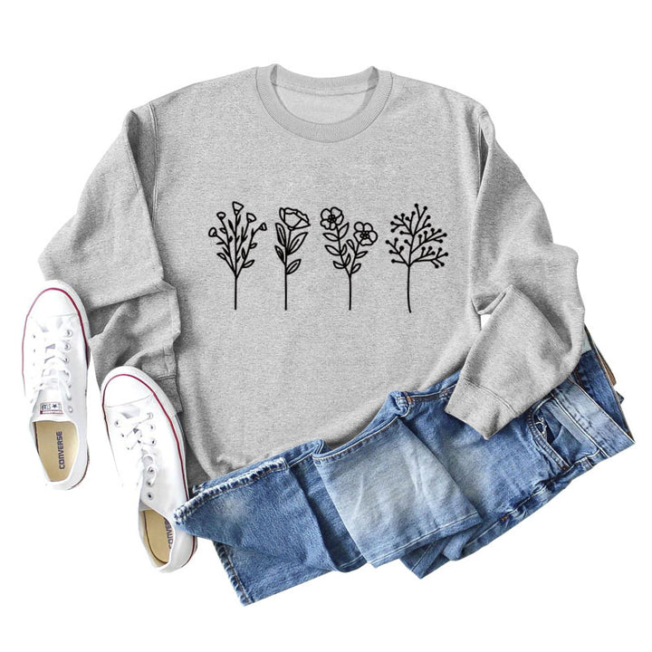 Four Flowers Printed Casual Long Sleeve Sweatshirt