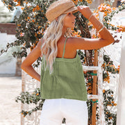 women's square collar button camisole denim vest, view 9 - MRSLM
