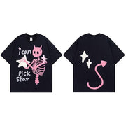 Skull skeleton star graphic t-shirt, view 4 - MRSLM