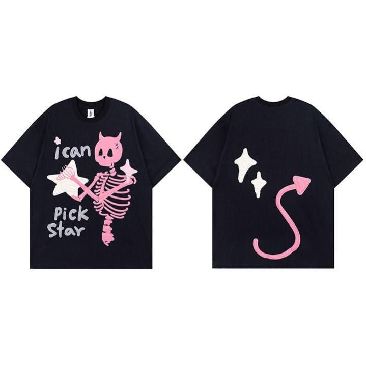 Skull skeleton star graphic t-shirt, view 4 - MRSLM