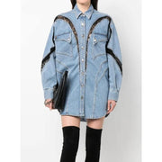 lace-detail denim jacket, view 2 - MRSLM