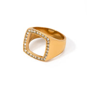 18k gold plated chunky square ring, view 9 - MRSLM