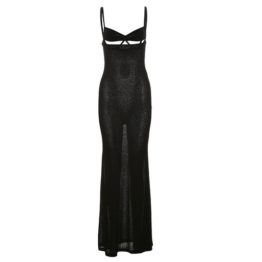 Deep V strap hollow slim fit dress, view 6 - MRSLM