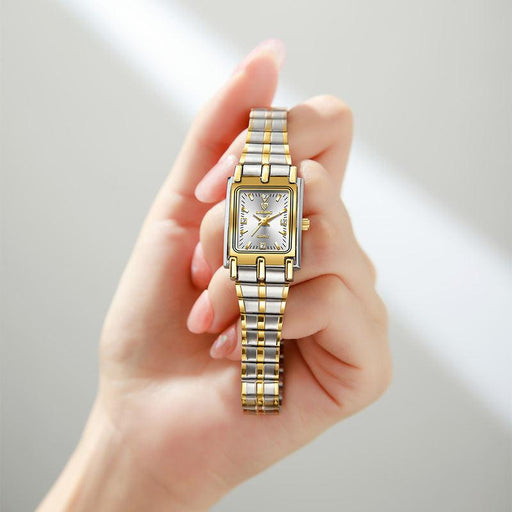 gold steel bracelet watch with square dial - MRSLM