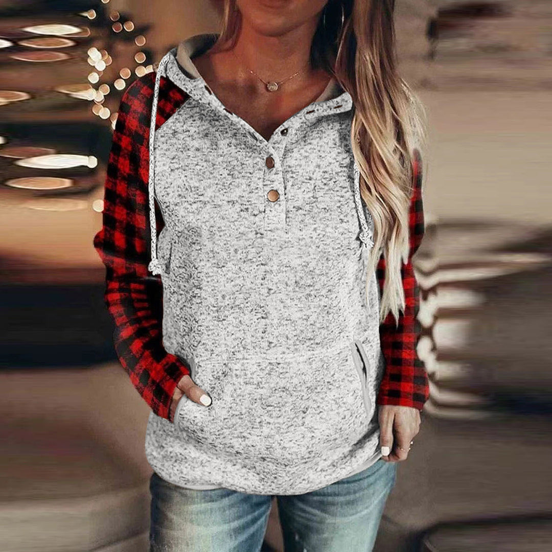 Women's Casual Long Sleeve Loose Hooded Color Matching Sweater