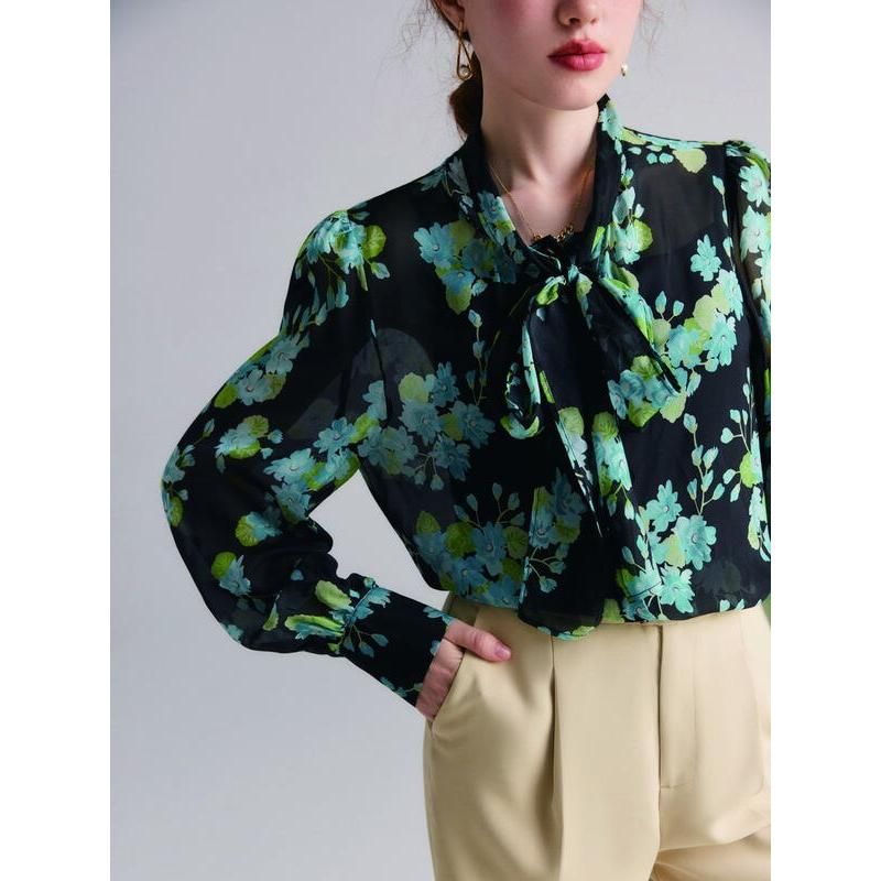 floral silk blend blouse, view 6 - MRSLM