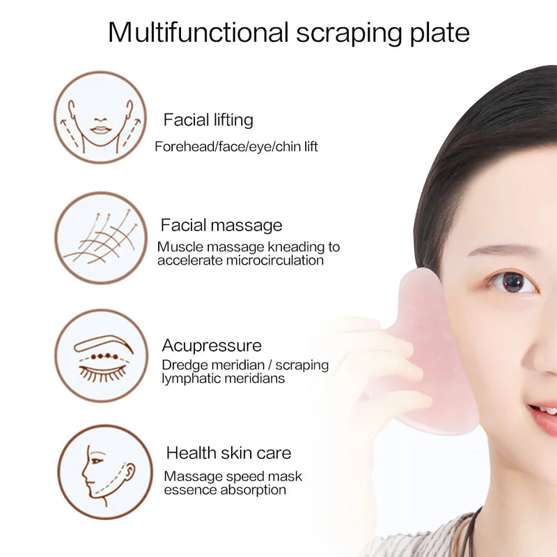 Rose quartz gua sha scraper, view 3 - MRSLM